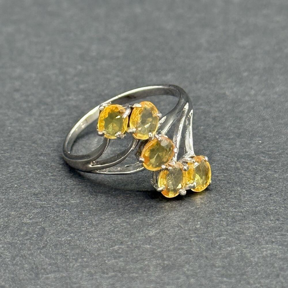 Yellow Gemstone Sterling Silver Cluster Ring